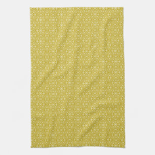 Medieval Damask Diamonds, mustard gold Kitchen Towel