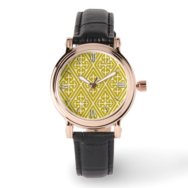 Medieval Damask Diamonds, mustard gold Watch (Front)