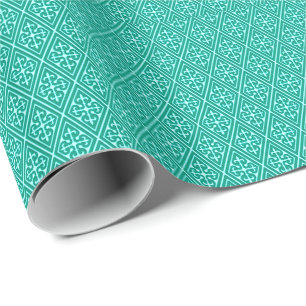 Medieval Damask Diamonds, turquoise and aqua Wrapping Paper