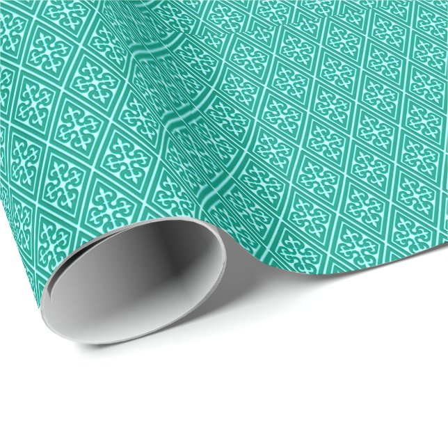 Medieval Damask Diamonds, turquoise and aqua Wrapping Paper (Roll Corner)