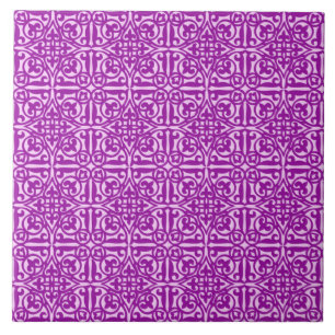 Medieval Damask Fleur-de-lis, amethyst purple Tile