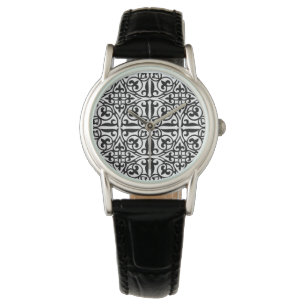 Medieval Damask Fleur-de-lis, black and white Watch