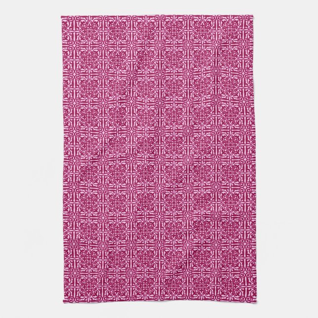 Medieval Damask Fleur-de-lis, burgundy wine Kitchen Towel (Vertical)
