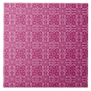 Medieval Damask Fleur-de-lis, burgundy wine Tile