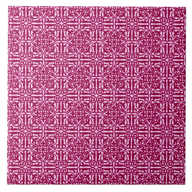 Medieval Damask Fleur-de-lis, burgundy wine Tile (Front)