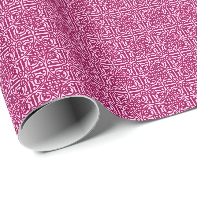 Medieval Damask Fleur-de-lis, burgundy wine Wrapping Paper (Roll Corner)