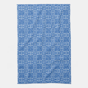 Medieval Damask Fleur-de-lis, cobalt blue Kitchen Towel