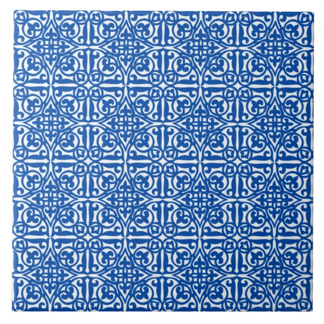 Medieval Damask Fleur-de-lis, cobalt blue Tile (Front)