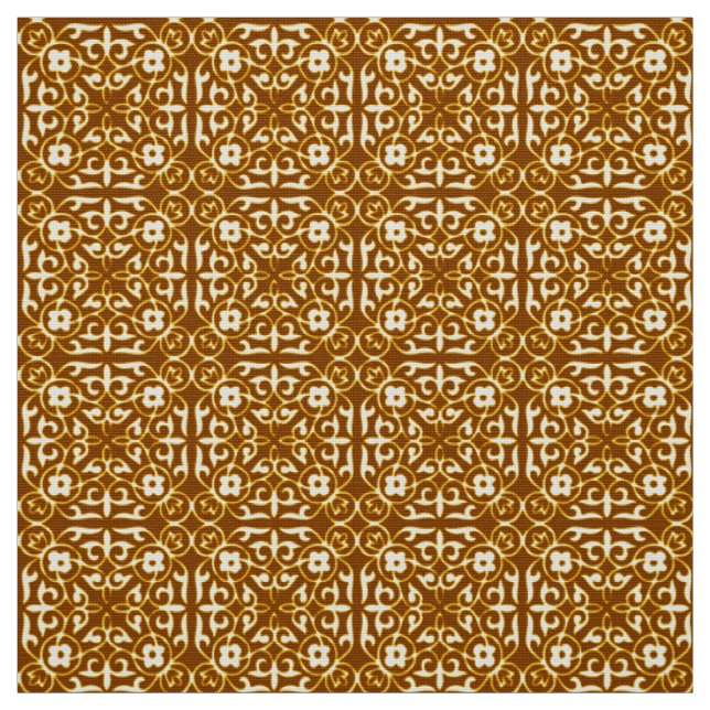 Medieval Damask Fleur-de-lis, copper and cream Fabric (Swatch)