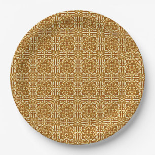 Medieval Damask Fleur-de-lis, copper and cream Paper Plate