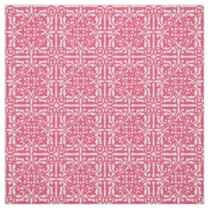 Medieval Damask Fleur-de-lis, coral pink & white Fabric