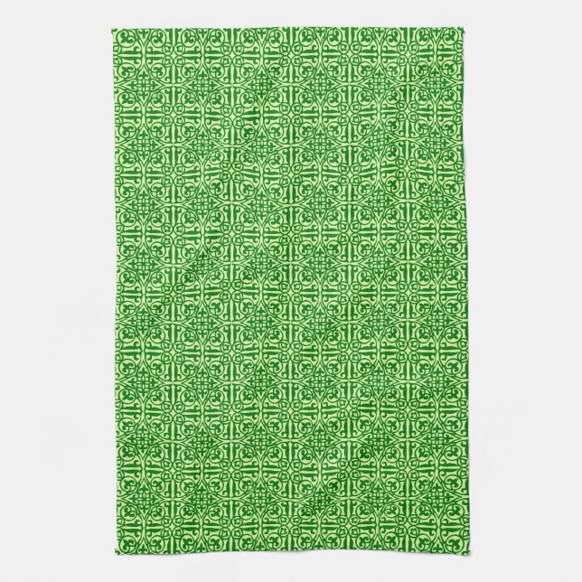 Medieval Damask Fleur-de-lis, dark pine green Kitchen Towel (Vertical)