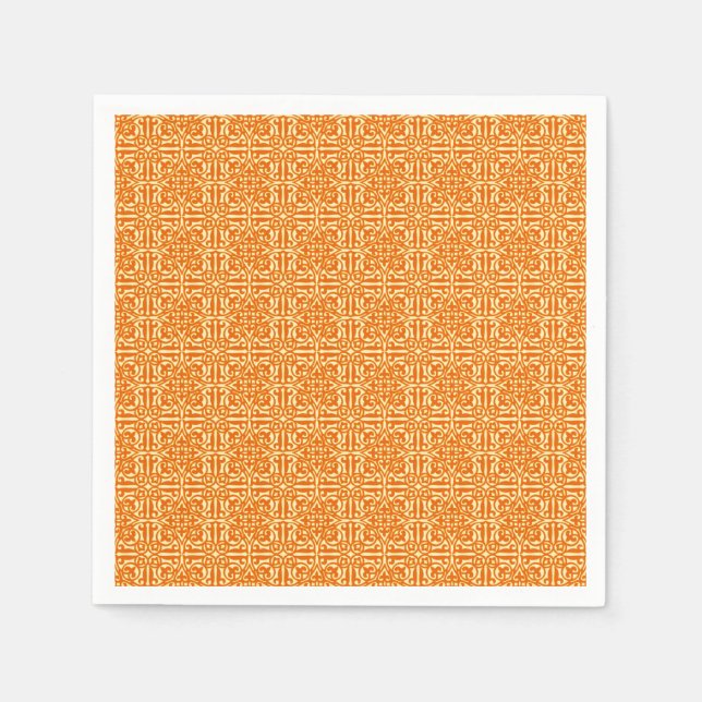 Medieval Damask Fleur-de-lis, mandarin orange Napkin (Front)