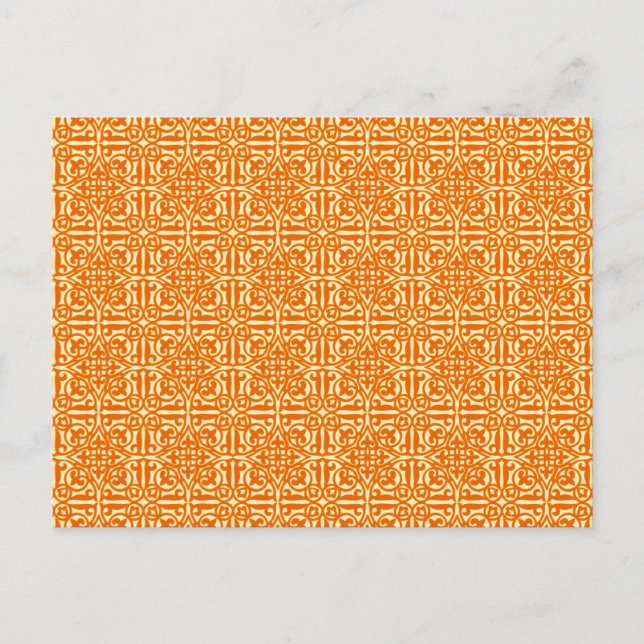 Medieval Damask Fleur-de-lis, mandarin orange Postcard (Front)