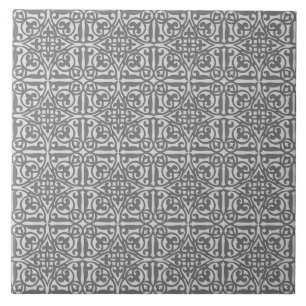Medieval Damask Fleur-de-lis, silver grey Tile