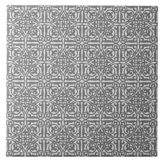 Medieval Damask Fleur-de-lis, silver grey Tile (Front)
