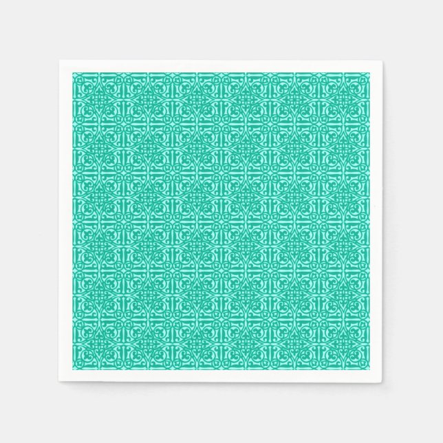 Medieval Damask Fleur-de-lis, turquoise & aqua Napkin (Front)