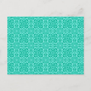 Medieval Damask Fleur-de-lis, turquoise & aqua Postcard