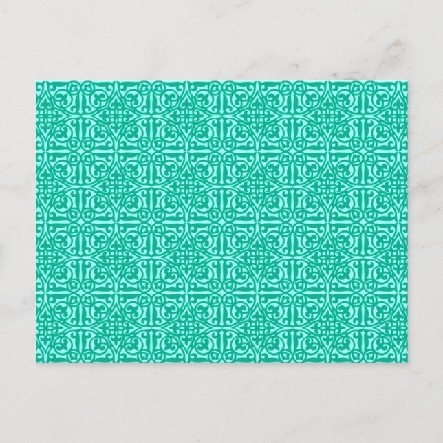 Medieval Damask Fleur-de-lis, turquoise & aqua Postcard (Front)