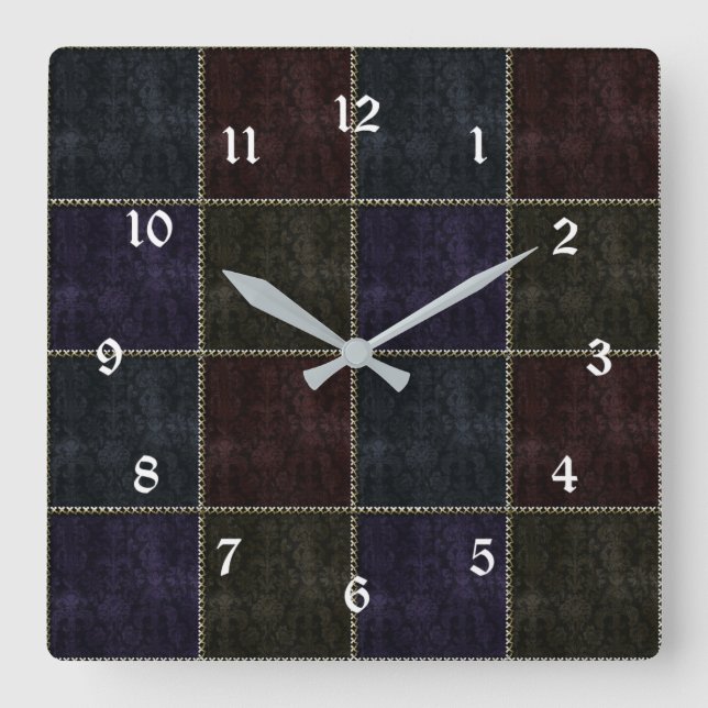 Medieval Damask Gold Stitched Block Gothic Clock (Front)