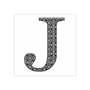 Medieval Damask Monogram Letter J Rubber Stamp