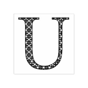 Medieval Damask Monogram Letter U Rubber Stamp