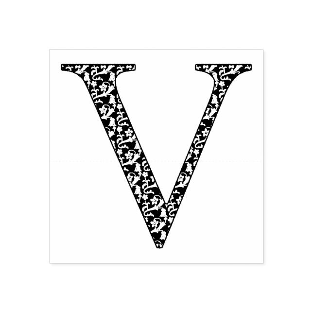 Medieval Damask Monogram Letter V Rubber Stamp (Imprint)