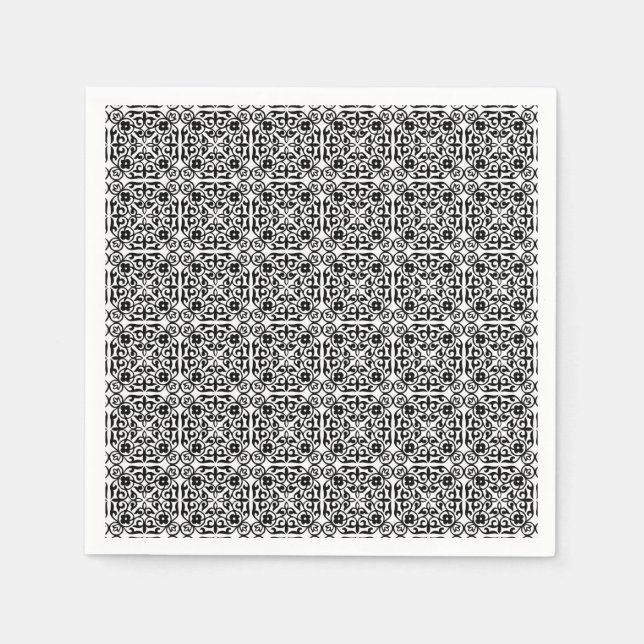 Medieval Damask pattern, black and white Napkin (Front)