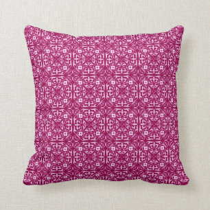 Medieval Damask pattern, burgundy wine Throw Pillow