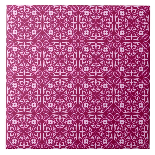 Medieval Damask pattern, burgundy wine Tile (Front)