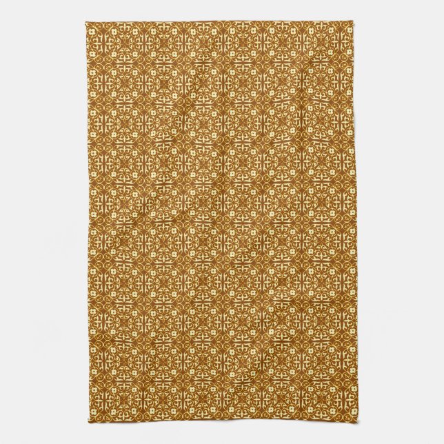 Medieval Damask pattern, copper and cream Kitchen Towel (Vertical)