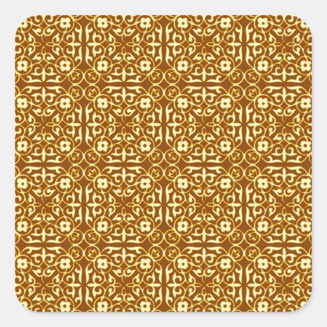 Medieval Damask pattern, copper and cream Square Sticker (Front)
