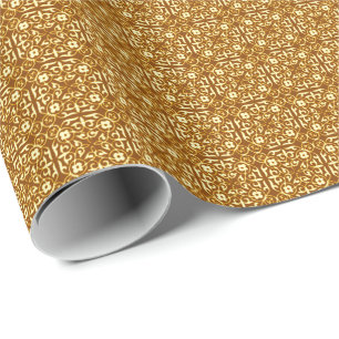 Medieval Damask pattern, copper and cream Wrapping Paper