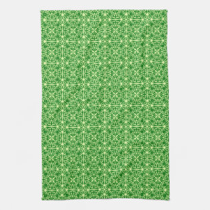 Medieval Damask pattern, dark pine green Kitchen Towel