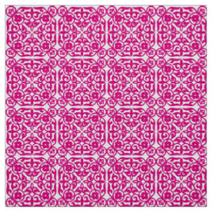 Medieval Damask pattern, magenta and white Fabric