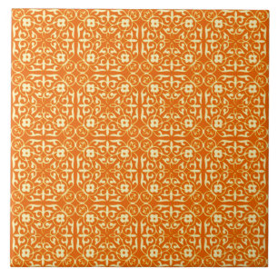 Medieval Damask pattern, mandarin orange Tile