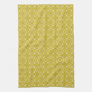 Medieval Damask pattern, mustard gold Kitchen Towel