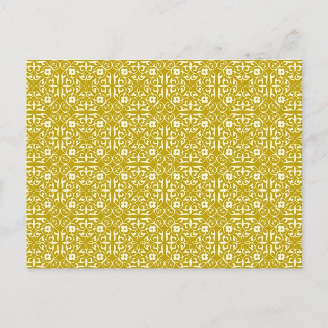 Medieval Damask pattern, mustard gold Postcard (Front)