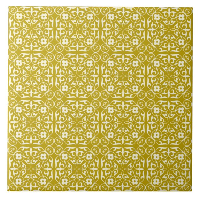 Medieval Damask pattern, mustard gold Tile (Front)