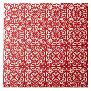 Medieval Damask pattern, red and white Tile