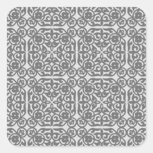 Medieval Damask pattern, silver grey Square Sticker