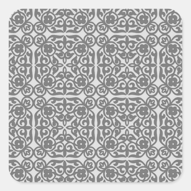 Medieval Damask pattern, silver grey Square Sticker (Front)