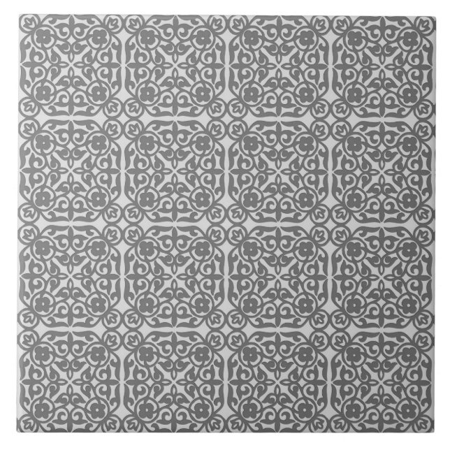 Medieval Damask pattern, silver grey Tile (Front)
