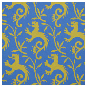 Medieval Dande-Lions on Blue Fabric