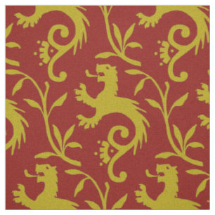 Medieval Dande-Lions on Red Fabric