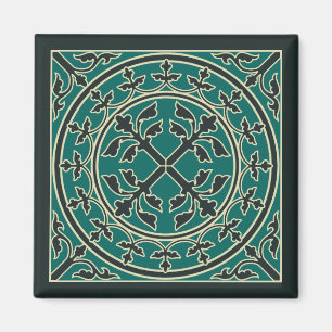 Medieval Dark Green Beige Wreath Leaves Romanesque Magnet