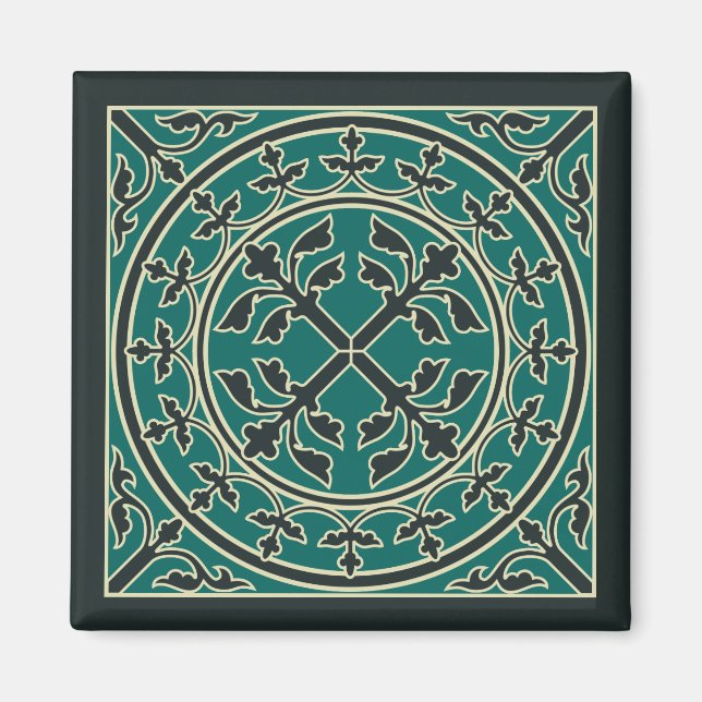 Medieval Dark Green Beige Wreath Leaves Romanesque Magnet (Front)