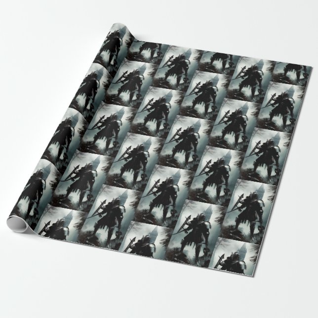 Medieval Dark Knight Wrapping Paper (Unrolled)