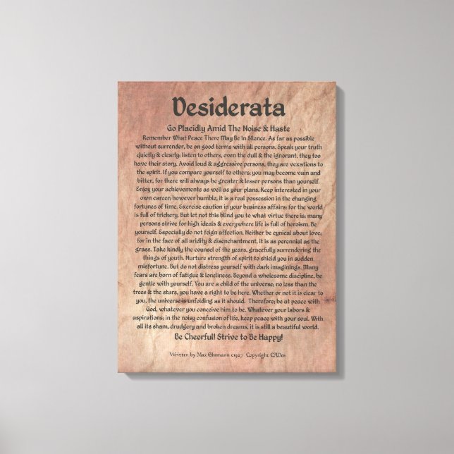 Medieval DESIDERATA Poster Max Ehrmann-Mars Stone Canvas Print (Front)