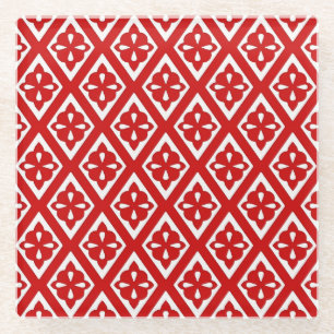 Medieval diamonds - deep red and white glass coaster